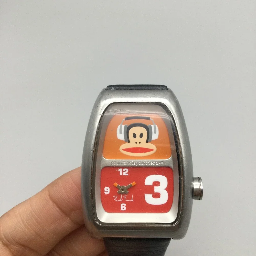 Paul Frank Julius Monkey Watch Stainless Steel 31mm Black Leather New Battery - Picture 6 of 15